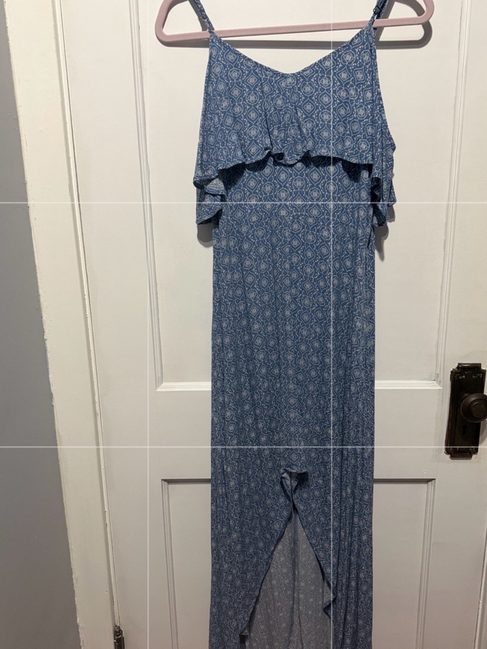 Rewind - Blue Printed High-Low Ruffle Dress